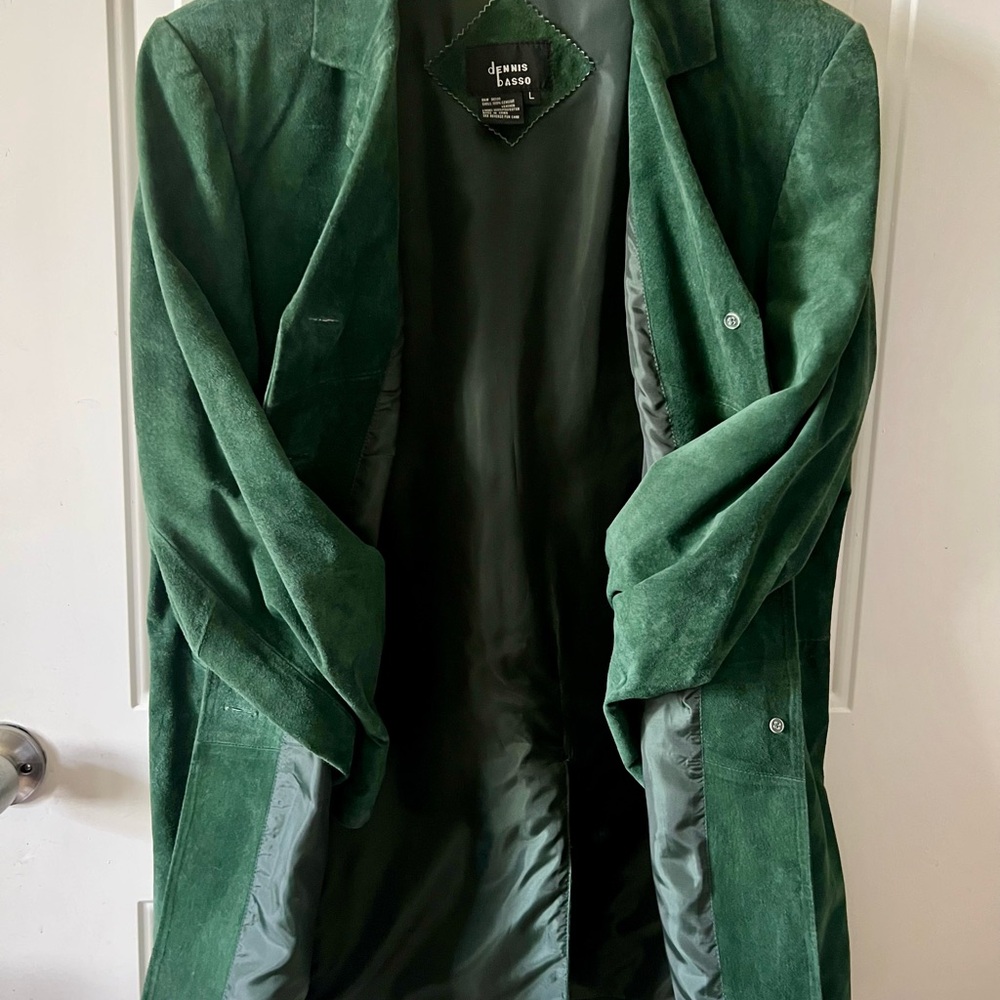 Dennis Basso Green 100% Leather Suede Jacket Sz L.